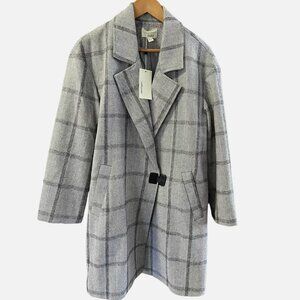 Anthropologie The Korner NWT Parisian Gray Herringbone GridCheck Overcoat size M